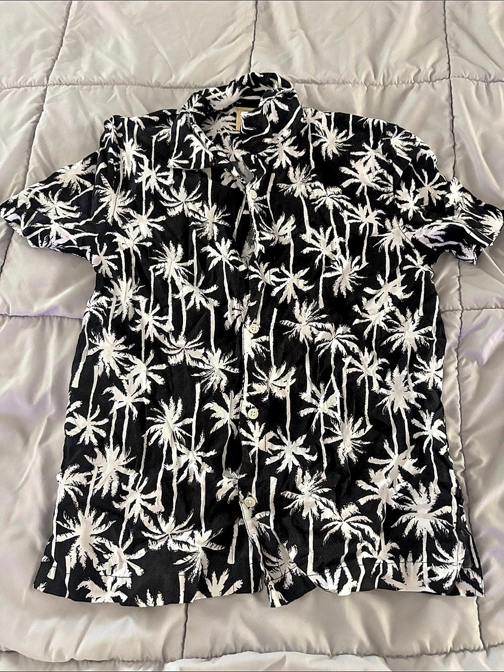 Thereabouts Kids Palm Print Button-Up Shirt Black & White Large